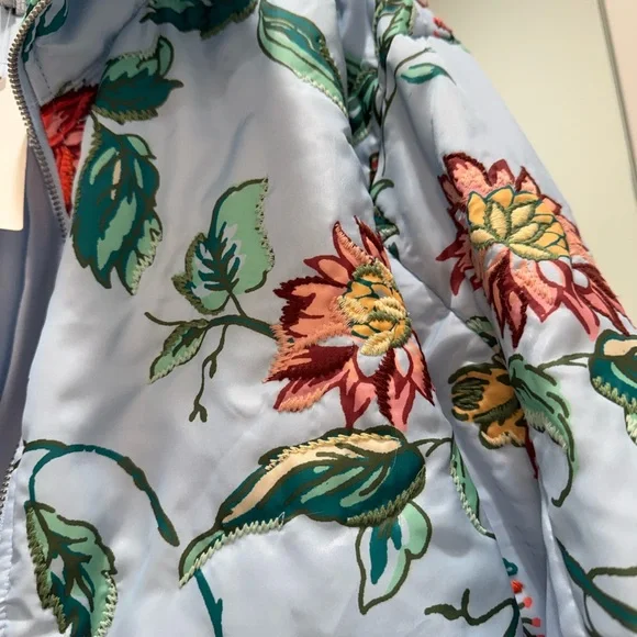 Anthropologie Light Blue Floral Bomber Jacket - Picture 3 of 3